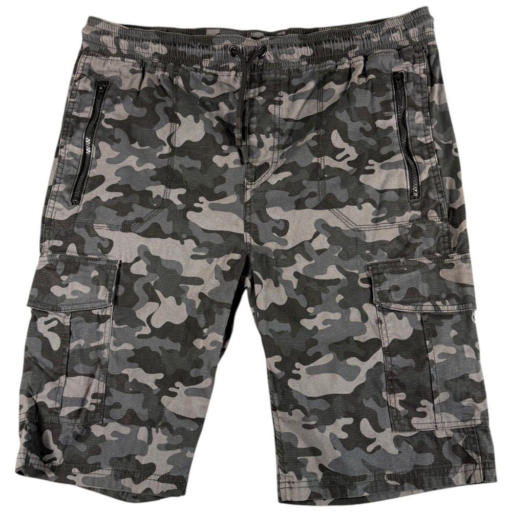 Akademiks Cargo Shorts Mens 2XL Grey Camo Grunge Relaxed Workwear Durable